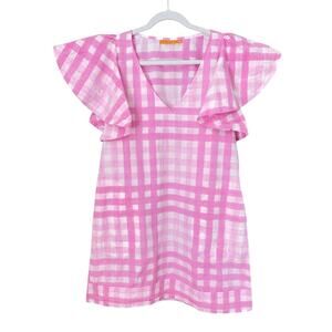 Oliphant Pink White Check Gingham Flutter Sleeve Mini Shift Dress Tuckernuck M